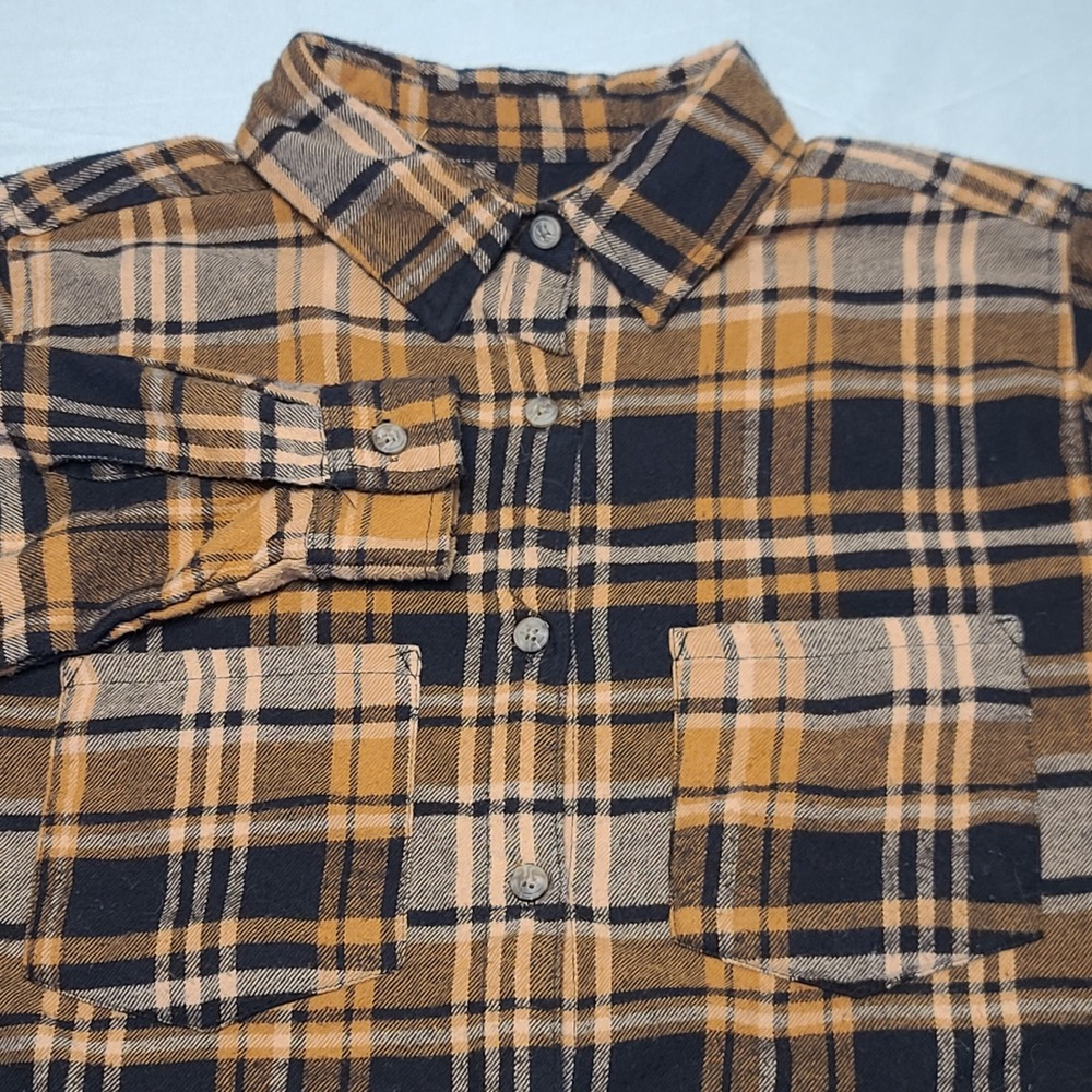 Wallflower Flannel Shirt Womens XL Yellow Black Plaid Button Down Long Sleeve